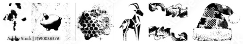 Stylized animal forms broken into angular shapes, vector design, modern graphic art, geometric animal cutouts, abstract wildlife.