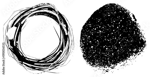 Dynamic ink blot and swirling brushstroke graphic, artistic texture, vector illustration, design, creative background element.