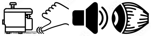 speaker emitting waves, hand clapping rhythmically, camera lens capturing, soundwave graphic, visual, symbols, digital interface elements.