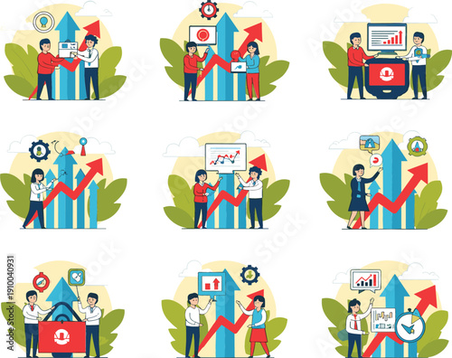 Vector set of business growth and financial success icons