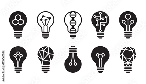 Lightbulb icon collection for technology and science innovation with various interior designs
