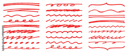 目立つ！手描きの強調・注目ライン素材・赤