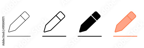 Set of minimalist pencil icons with transparent background, depicting edit symbols for user interface designs, web content, and document revision, vector illustration