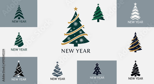 Christmas tree vector set. New year holiday design