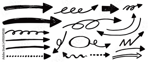 ゆるかわフリーハンド矢印素材・黒