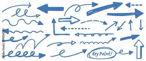ポップな手描き矢印イラスト素材・青