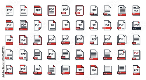 Collection of PDF File Icons for Document Management