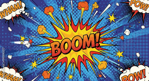 Comic Book Explosion Background with Boom and Wham Effects