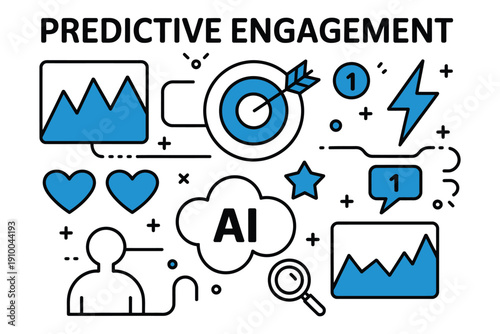 predictive engagement hand drawn doodle illustration forecast chart and target icon