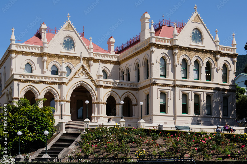 Obraz premium The Parliamentary Library, built in the Victorian Gothic style, is the oldest of Parliament's buildings - Wellington, New Zealand