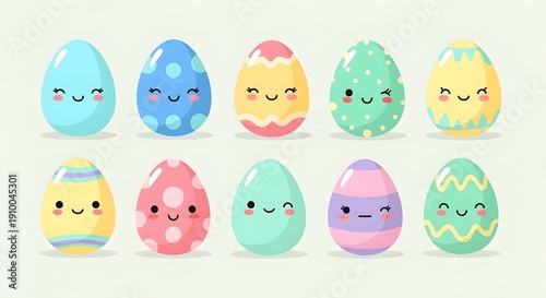 Cute Easter eggs with faces and patterns