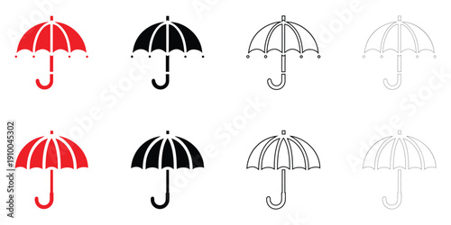 umbrella icon vector set, stylish umbrella symbol vector, silhouette and line art illustration