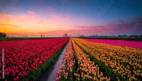Wallpaper Mural Vibrant Tulip Fields at Sunset - A Colorful Dutch Landscape. Torontodigital.ca