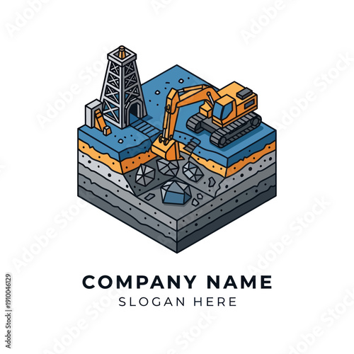 Oil Rig Excavator Industrial Equipment Illustration.