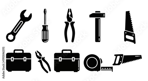 Construction Tools Vector Icons Set Isolated