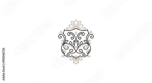Elegant Vintage Ornamental Crest Design with Floral Motifs.