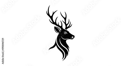 Elegant Stag Head Silhouette with Majestic Antlers.