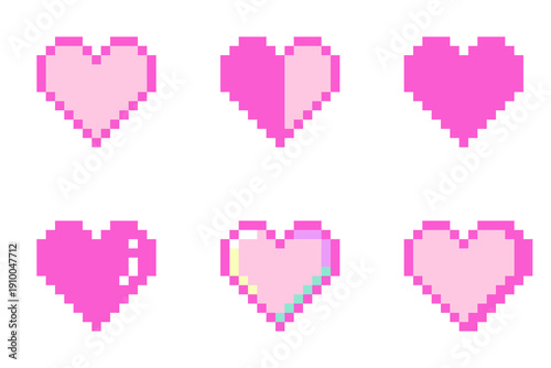 Fotografie 8-bit pixel art pink heart icon set