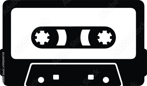 Minimalist black cassette tape retro audio icon silhouette vector icon
