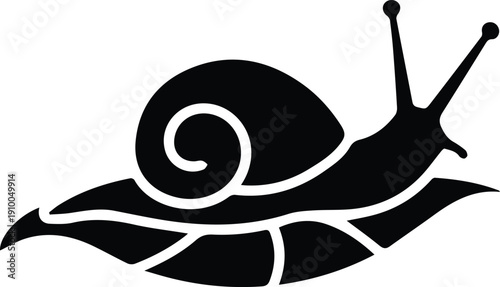 Minimalist black aquarium snail on a leaf silhouette vector icon