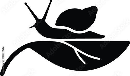 Minimalist black aquarium snail on a leaf silhouette vector icon