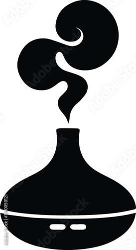 Minimalist black diffuser with essential oil mist silhouette vector icon
