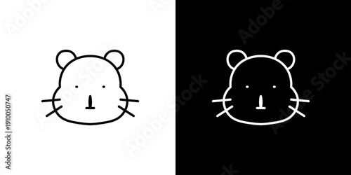 Simple Line Art Illustration of a Mouse Face, Isolated on White and Black Backgrounds