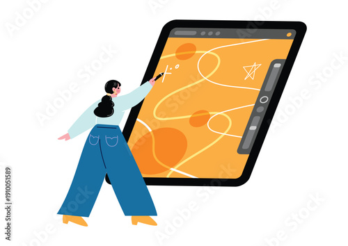 タブレットで絵を描く女性