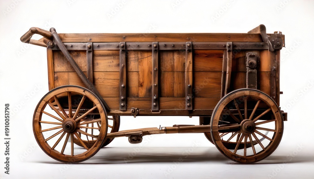 Fototapeta premium Antique Wooden Cart - A Rustic Piece of History on Wheels.