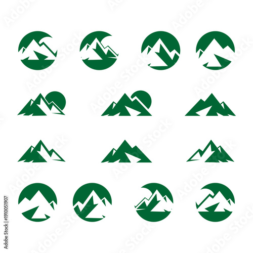 Collection of mountain logo designs, icons, vectors, symbols, companies, nature, panoramas, camping, adventure