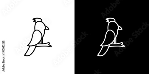Stylized monochrome vector icon illustration of an exotic perching bird, a graceful line art icon representing avian beauty and simplicity in modern design aesthetics