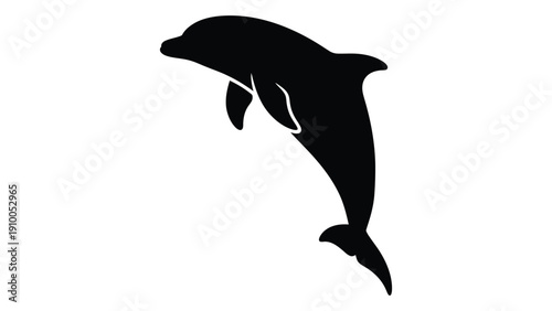Silhouette of a dolphin leaping out of the water with a splash isolated on white background, Vector