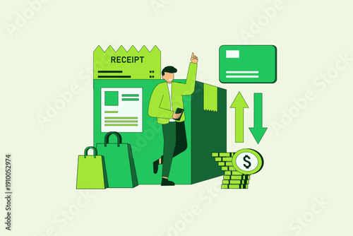 illustrating business billing and financial management in an office setting.