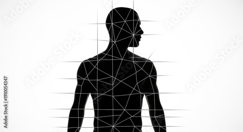Silhouette of a human body with digital network connections.
