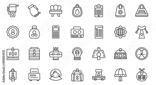 Collection of hand-drawn icons representing various objects and concepts.