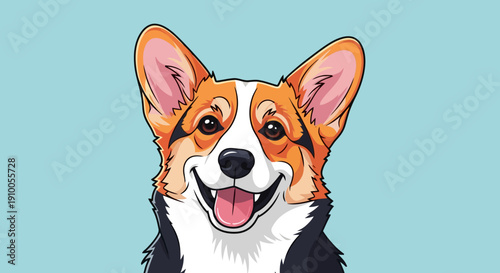 Happy Corgi Dog Portrait with Big Ears and Tongue Out.