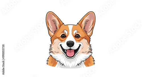 Happy Pembroke Welsh Corgi Dog Face Illustration.