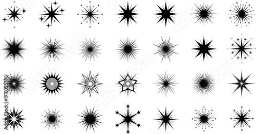 Collection of starburst sparkle and sunburst explosion icons in varied spiky geometric graphic styles