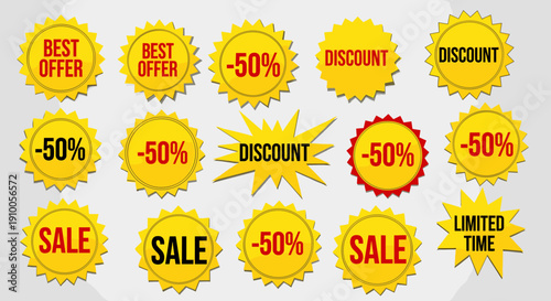 Collection of Sale and Discount Starbursts and Badges for Promotions and Marketing Campaigns