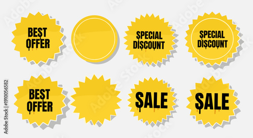 Collection of golden starbursts with sale and special discount promotional offers