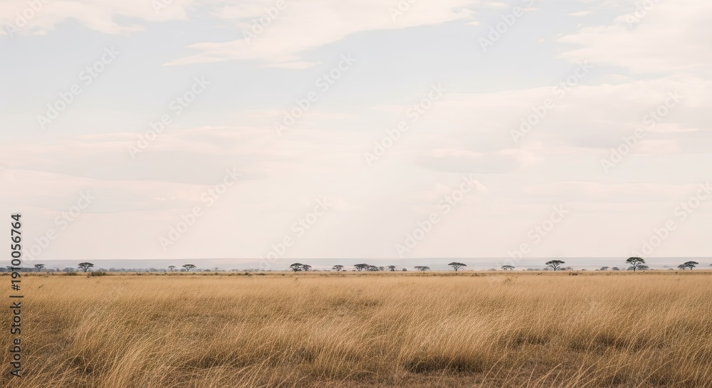 Obraz premium Serene landscape with golden grass and cloudy sky