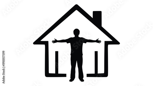 Silhouette of a person standing in the doorway of a house. isolated on white background, Vector