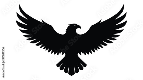 A majestic black eagle with its wings spread wide in flight against a white background isolated on white background, Vector