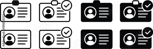 idcard set flat line art identification badge checkmark symbol