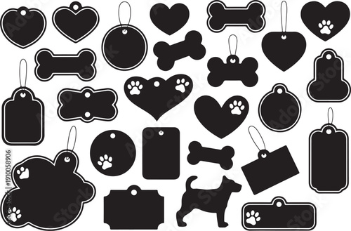 dog tag collection pet id tag shapes heart bone paw dog icons