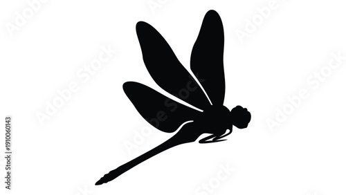 A detailed black and white illustration of a dragonfly in flight with its wings spread wide isolated on white background, Vector