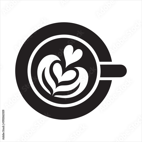 Top view of mocha with latte art Vector, Silhouette, Illustration