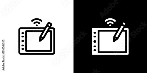 Pen Tablet icon concept with flat Black White Background. Vector illustration.