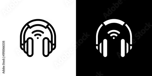 Headphones icon concept with flat Black White Background. Vector illustration.