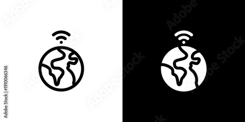 Global icon concept with flat Black White Background. Vector illustration.